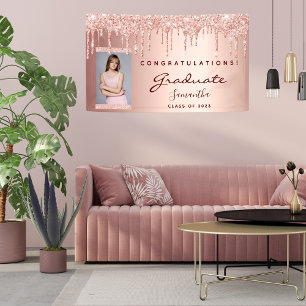 Afstudeerfeest 2023 foto roze gouden glinster drup spandoek