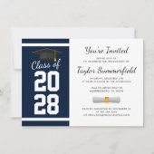 Afstudeerfeest 2025 Navy Blue White Afstuderen Kaart (Voorkant)