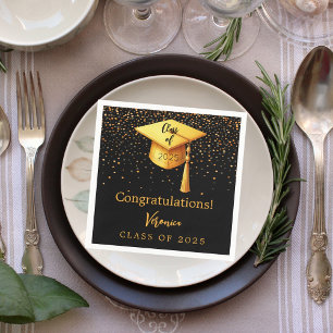 Afstudeerfeest afstuderen zwart goud pet 2025 servet
