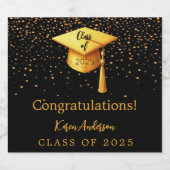 Afstudeerfeest afstuderen zwart goud pet 2025 sparkling wijnetiket (Enkel label)