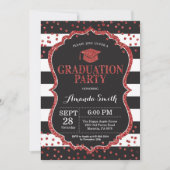 Afstudeerfeest Black and Red Glitter Uitnodiging (Voorkant)