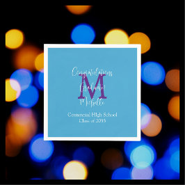 Afstudeerfeest Blauw Paarse witte naam Monogram Servet