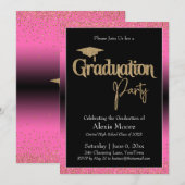 Afstudeerfeest Bright Pink Ombre Confetti Kaart (Voorkant / Achterkant)