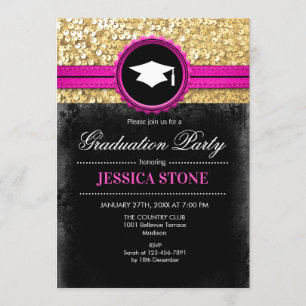 Afstudeerfeest - Gold Black Pink Kaart
