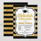 Afstudeerfeest - Gold Black Stripes Kaart (Voorkant / Achterkant)