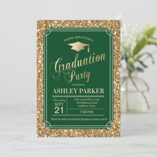 Afstudeerfeest - Gold Green Kaart (Staand voorkant)