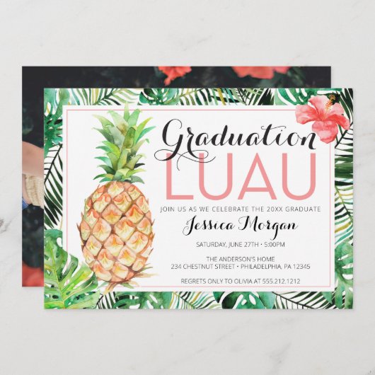 Afstudeerfeest Luau Ananas Tropisch met foto Kaart (Voorkant / Achterkant)