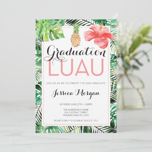 Afstudeerfeest Luau Ananas Tropische Uitnodiging (Staand voorkant)