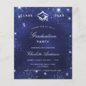 Afstudeerfeest marine blauw glitter 2025 uitnodigi (Voorkant)