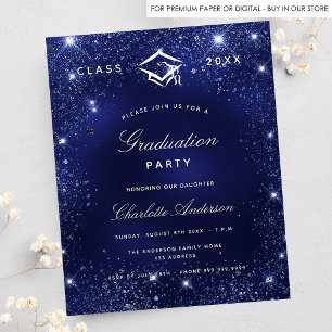Afstudeerfeest marine blauw glitter 2025 uitnodigi