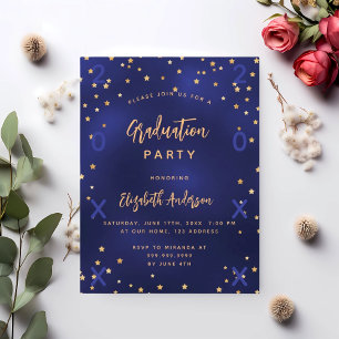 Afstudeerfeest marine blauw goud sterren jaar uitnodiging briefkaart