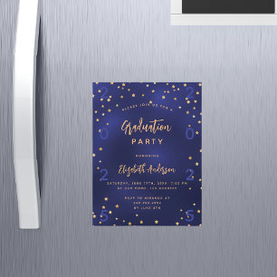 Afstudeerfeest marine blauw gouden sterren jaar lu magnetische uitnodiging