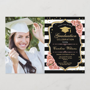 Afstudeerfeest met foto - Blush Pink Gold Kaart