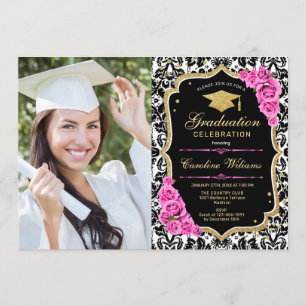 Afstudeerfeest met foto - Gold Black Pink Kaart