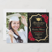 Afstudeerfeest met foto - Gold Black Red Kaart (Voorkant)