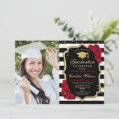 Afstudeerfeest met foto - Rood Goud Zwart Kaart (Staand voorkant)