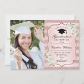 Afstudeerfeest met foto - Roos Gold White Kaart (Voorkant)