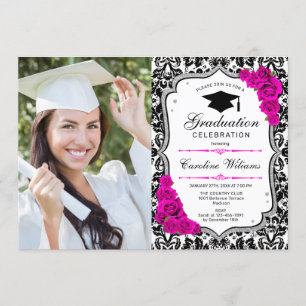 Afstudeerfeest met foto - Silver Pink White Kaart