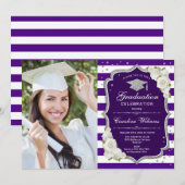 Afstudeerfeest met foto - zilveren Paarse wit Kaart (Voorkant / Achterkant)