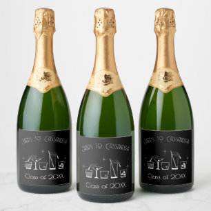 Afstudeerfeest met pet en cocktail zwart bar menu sparkling wijnetiket