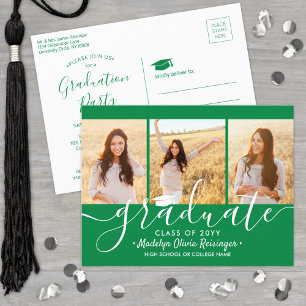 Afstudeerfeest Modern groen en wit 3 Foto Uitnodiging Briefkaart