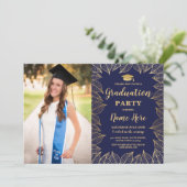 Afstudeerfeest Navy Gold Leaf Herfst Herfstfoto Kaart (Staand voorkant)