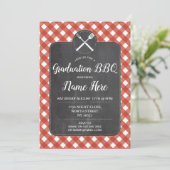 Afstudeerfeest Nodig Red Gingham BBQ Chalk Kaart (Staand voorkant)