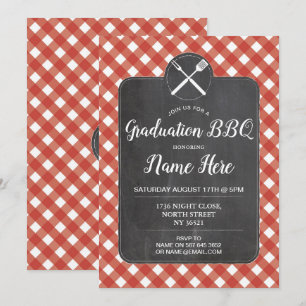 Afstudeerfeest Nodig Red Gingham BBQ Chalk Kaart