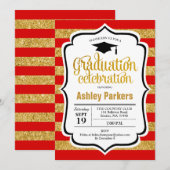 Afstudeerfeest - Red Gold Stripes Kaart (Voorkant / Achterkant)