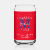 Afstudeerfeest Rood Wit Blauw Monogram Naam Blikvorm Glas (Voorkant)