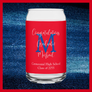 Afstudeerfeest Rood Wit Blauw Monogram Naam Blikvorm Glas