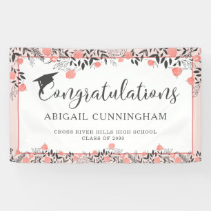 Afstudeerfeest Roos Gold Blush Bloemen Spandoek