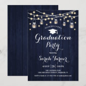 Afstudeerfeest - Rustic Navy Wood Kaart (Voorkant / Achterkant)