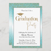 Afstudeerfeest Turquoise Ombre Gold Confetti Kaart (Voorkant / Achterkant)