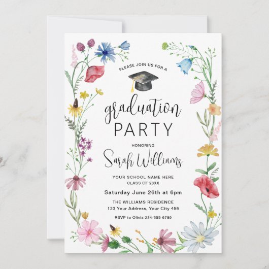 Afstudeerfeest Wilde Bloemen Kaart (Voorkant)