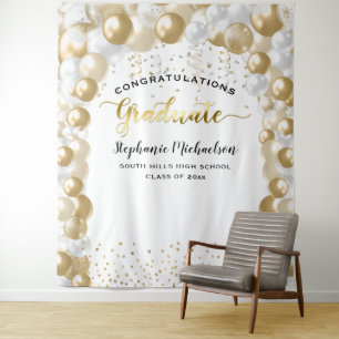 Afstudeerfeest Wit Gouden Ballonnen Slinger Wandkleed
