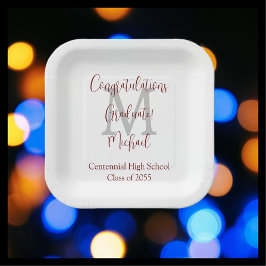 Afstudeerfeest Wit Grijs Bourgogne Naam Monogram Papieren Bordje