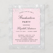 Afstudeerfeest zilveren blush roze uitnodiging (Voorkant)