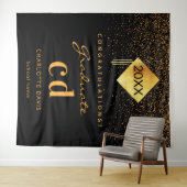 Afstudeerfeest zwart goud afstuderen monogram wandkleed (In Situ (horizontaal))