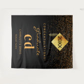 Afstudeerfeest zwart goud afstuderen monogram wandkleed (Voorkant (horizontaal))