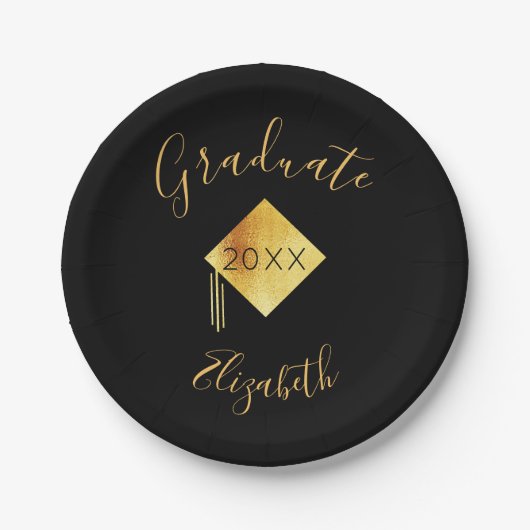 Afstudeerfeest zwart goud pet 2023 papieren bordje (Voorkant)