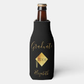 Afstudeerfeest zwart gouden pet flesjeskoeler (Fles Voorkant)