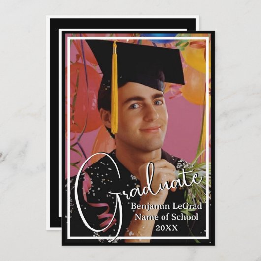 Afstudeerfeest Zwart-wit Foto Kaart (Voorkant / Achterkant)