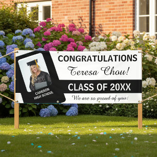 Afstudeerfoto Gefeliciteerd Zwart ID1291 Spandoek