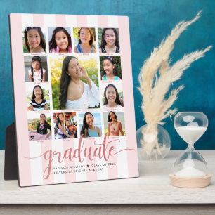 Afstudeerfoto K–12 collage Roze gouden schrift Fotoplaat