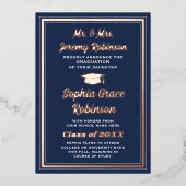 Afstudeerfoto Navy & Folie Afstudeeraankondiging Folie Uitnodiging (Voorkant)