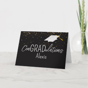 Afstudeergoud Confetti en Witte Hoed Kaart
