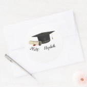 Afstudeerhoed , Diploma , Naam Ronde Sticker (Envelop)