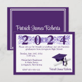 Afstudeerhoed & diploma, Wit & Paarse Afstuderen Kaart (Voorkant / Achterkant)