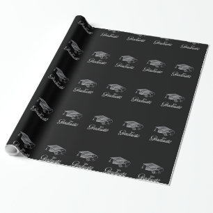 Afstudeerkap en diploma Black & Silver 3D-look Cadeaupapier